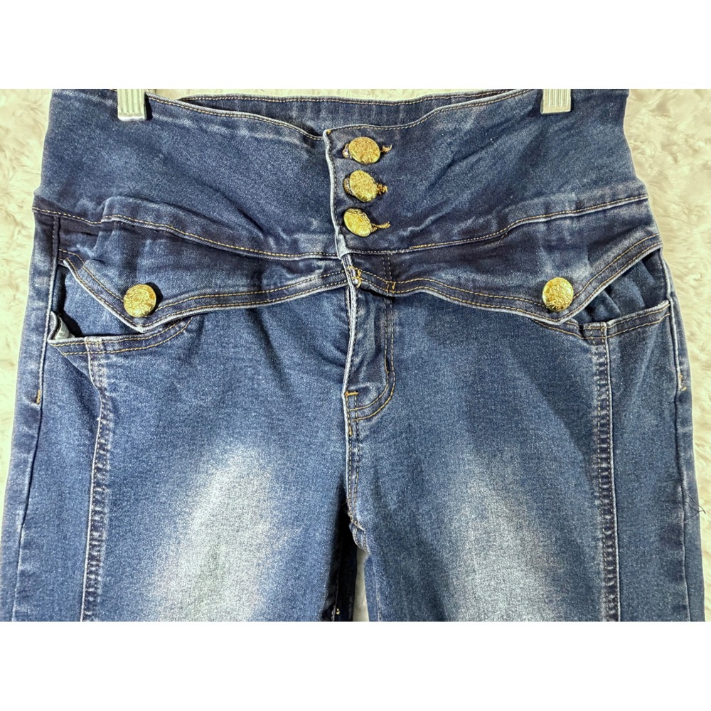 Flamingals Women Size L Wide Leg Cuffed Mid Waist Embroidery Baggy Jeans - Picture 8 of 9